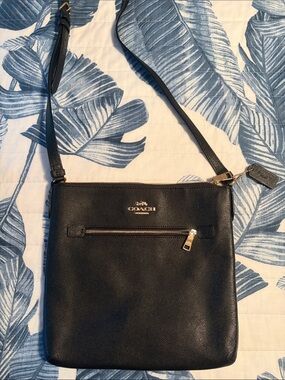 Coach Black Leather Crossbody with Gold Accents